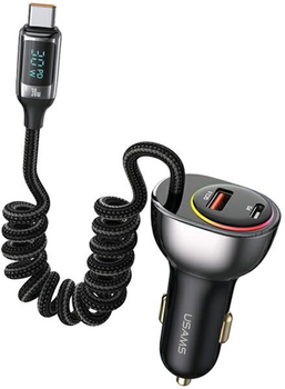 Ładowarka samochodowa Usams C37 60W + kabel USB-C 30W PD+QC Fast Charge Black (6958444905105)