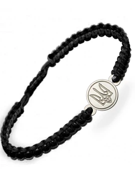 Срібний браслет шамбала Family Tree Jewelry Line чорна нитка Герб України родоване срібло