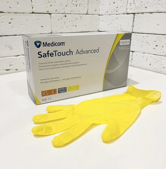Нітрилові рукавички Medicom SafeTouch розмір XS жовті 100 шт