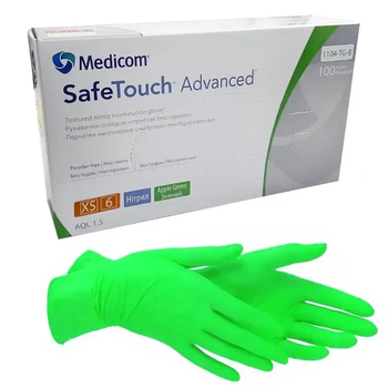 Нитриловые перчатки Medicom SafeTouch Advanced размер XS зеленые 100 шт