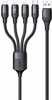 Кабель Usams U73 3A 4 в 1 2 x lightning/micro-USB/USB Type-C Fast Charge 1.2 м Black (SJ516USB01) (6958444971896)