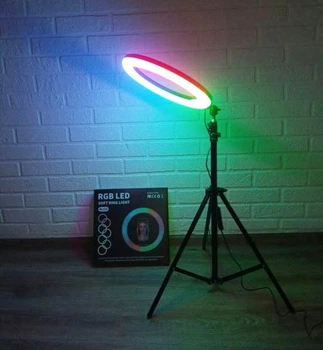 Кольцевая светодиодная цветная лампа RGB LED Bambi MJ30 Набор блогера селфи кольцо со штативом Мультиколор 30 см