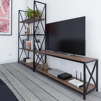 Дизайнерская тумба для телевизора в стиле Loft 160х40х50h Черный/Дерево ATL496