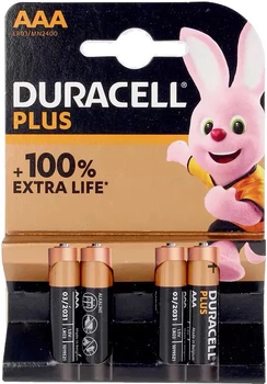 Лужні батарейки Duracell Plus Power AAA LR03 Pilas Pack 4 шт. (5000394141117)