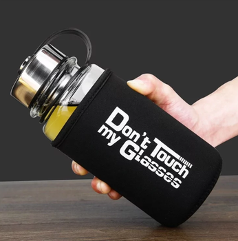 Скляна Спортивна Пляшка Don't Touch my Glasses Clefers YP63 для Води та Напоїв із Ситечком та Чохлом 1000 мл (602307131)