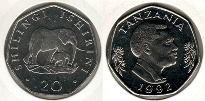 Монета Танзанія 20 шилінгів 1992 AU-UNC (KM#27.2)