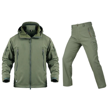 Чоловічий Костюм Soft Shell з поліуретановою мембраною / Куртка + Штани з флісовою підкладкою олива розмір 2XL