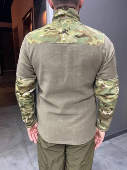 Армейская Кофта флисовая WOLFTRAP, теплая, размер 4XL, Олива, вставки Мультикам на рукава, плечи, карманы