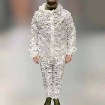 Маскировочный костюм зимний белый Yakeda, куртка и брюки (на кнопках, резинки), чехол, размер универсальный