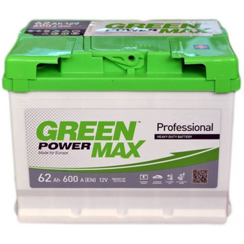 Аккумулятор автомобильный 62Ач 600А "+" справа Green Power, 22373