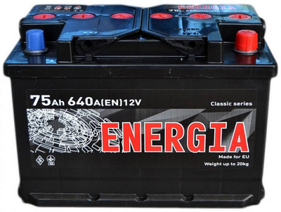 Акумулятор автомобільний 75ач 640а "+" праворуч Energia, 22388