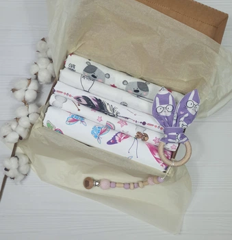Пеленки для младенца набор с грызуном и держателем a.l.babybox Зайка в очках Разноцветный