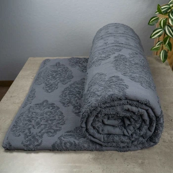 Простынь-покрывало жаккардовое махровое 100% Хлопок GM TEXTILE 190x200см 400г/м2 (Серый)