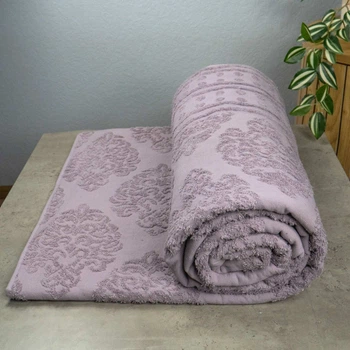 Простынь-покрывало жаккардовое махровое 100% Хлопок GM TEXTILE 150x200см 400г/м2 (Светло-Лавандовый)