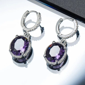 Серьги серебристые c лиловым топазом стиль Classic 2161