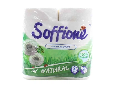 Туалетний папір SOFFIONE на гільзі Natural 4 рулони 3 шари білий