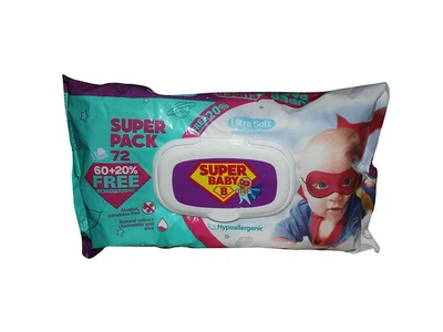 Вологі серветки SUPER BABY SuperPack ромашка та алое, 72шт