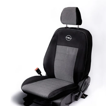 Комплект модельных чехлов AMI.AUTO из автоткани черно-серые на Опель Зафира Б (Opel Zafira B) 2005-2011 универсал
