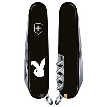 Швейцарський ніж Victorinox SPARTAN ZODIAC 91мм/12 функцій, чорні накладки, Бойовий Кролик білий