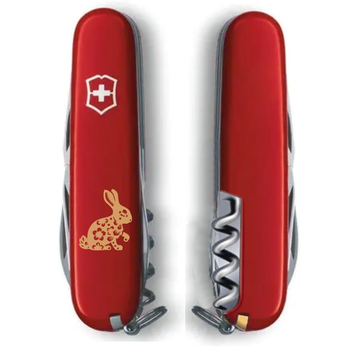 Швейцарський ніж Victorinox SPARTAN ZODIAC 91мм/12 функцій, червоні накладки, Бенгальський Кролик бронзовий