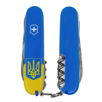 Швейцарський ніж Victorinox HUNTSMAN UKRAINE 91мм/15 функцій, Герб на прапорі вертикальний Синьо-жовтий