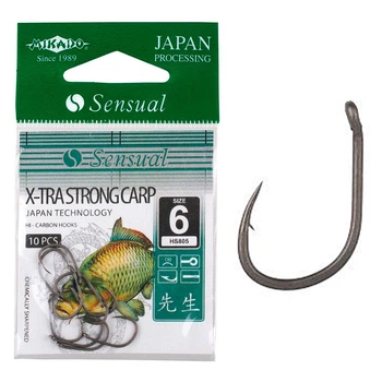 Крючок Mikado Sensual X-Tra Strong Carp № 8 (ушко) 10шт. (black matt)