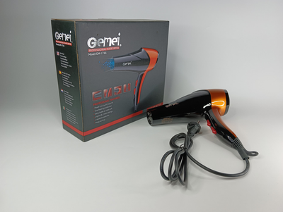 Фен для волосся Gemei GM-1766 2600 Вт чорно-оранджевого кольору