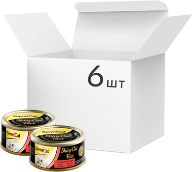 Упаковка влажного корма Gimborn GimCat Shiny Cat Filet k для котов, тунец и лосось 70 г х 6 шт (2700000031933)