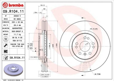 Тормозные диски BREMBO 09R10411 Mercedes M-Class A1644210412, 1644211312, 1644210412