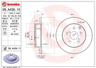 Тормозные диски BREMBO 08A42910 Toyota Rav-4 4243142060, 424310R010