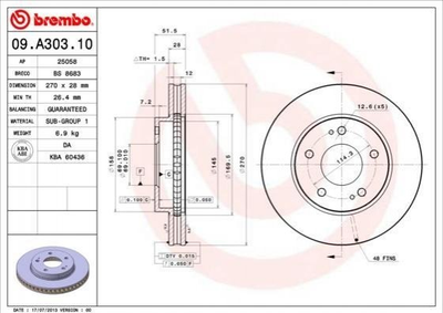 Тормозные диски BREMBO 09A30310 Mitsubishi L200 MN102275