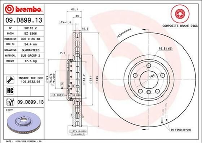 Тормозные диски BREMBO 09.D899.13 BMW X5, X6 34116789069