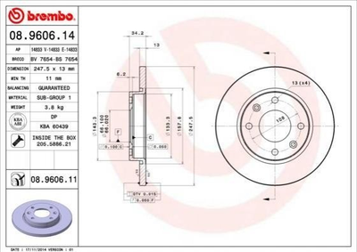 Тормозные диски BREMBO 08.9606.14 Peugeot 206, 306 4246R8, 4249A5