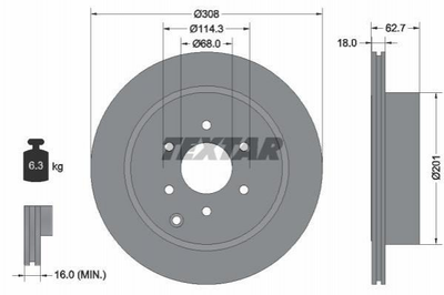 Тормозные диски TEXTAR 92181603 Nissan Pathfinder, Navara 43206EB300, 43206EB30A, 43206EA000