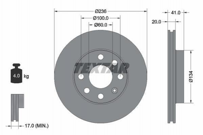 Тормозные диски TEXTAR 92029603 Opel Astra, Ascona, Kadett, CORSA, Vectra, Combo; Daewoo Nexia, Lanos; Zaz Sens 569031, 569054, 90008006