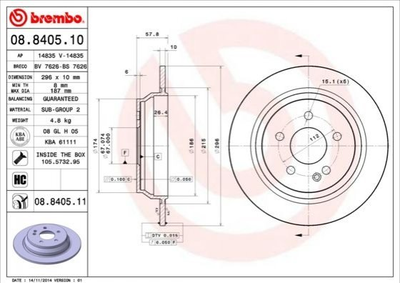 Тормозные диски BREMBO 08840511 Mercedes Vito 6364230012, 6394230112, A6364230012