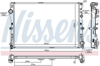 Радиатор охлаждения двигателя NISSENS 627033 Mercedes C-Class, GLC-Class 0995002103, 0995007303, A0995002103