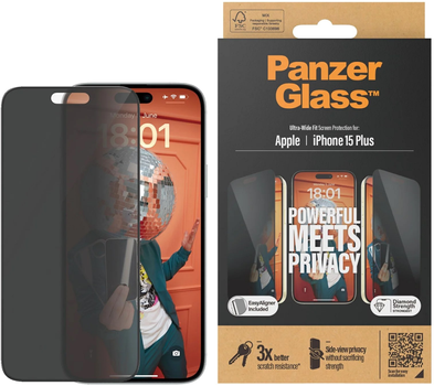 Szkło hartowane Panzer Glass Ultra-Wide Fit Privacy do Apple iPhone 15 Plus Black (5711724128110)
