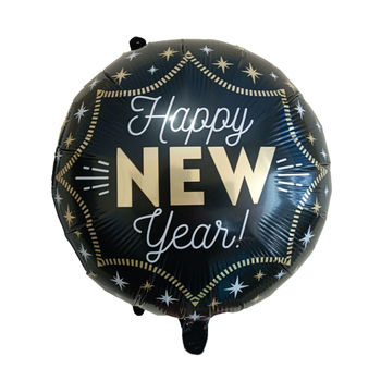 Новогодний Шар Круглый HAPPY NEW YEAR 45см (18") | Черно-золотой