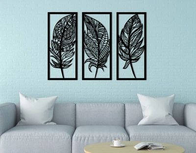 Декоративное панно на стену из дерева Upwood Decor Перья мандалы Mandala feathers 80 х 116 см black
