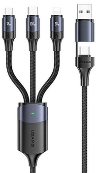 Kabel Usams U71 3w1 1.2m 6 A Fast Charge USB/USB Typ-C na Lightning/micro-USB/USB Typ-C Czarny (6958444971780)