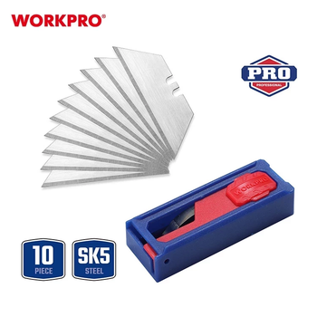 Лезвие трапециевидное для ножа WORKPRO (10 ед.) SK5, удобный кейс PRO WP213002