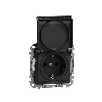 Розетка с з.к. с шторками и крышкой IP44 черная [SDD214024] ABS-UV Sedna Design&Element Шнейдер Электрик