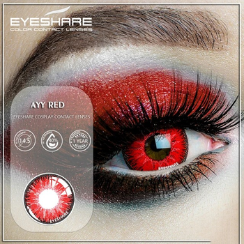 Линзы контактные EYESHARE цветные AYY-RED + контейнер для Хэллоуин, Halloween Косплей, аниме (sv3087ar)