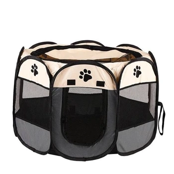 Манеж для кошек и собак Hvostiki Comfort, переносной складной вольер для домашних животных, 78х73х43 см, серый с белым (68985924)