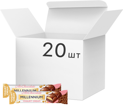 Упаковка батончиків Millennium Пористий Молочний з йогуртовою начинкою 27 г х 20 шт (4820240035398)