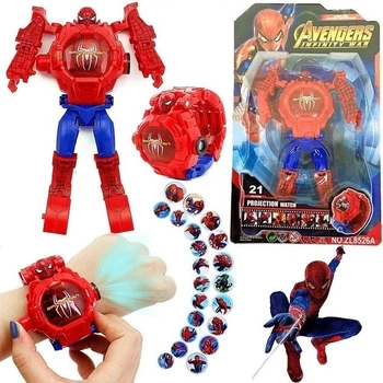 Детская игрушка наручные часы трансформер с проекцией Marvel Человек паук Красный