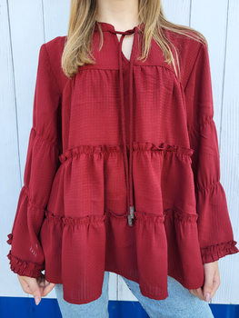 Блузка женская свободная с рюшами Pigalle Бордовая 11385 L (46)