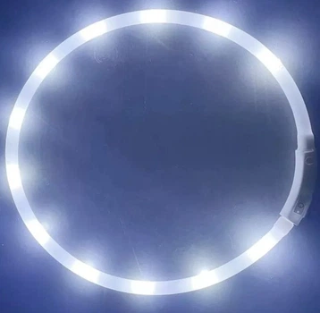 Светодиодный силиконовый ошейник для собак и кошек Led цвет Белый холодное и теплое свечение размер 35 см