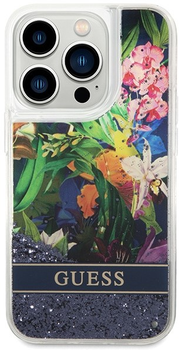 Панель Guess Flower Liquid Glitter для Apple iPhone 14 Pro Max Синій (3666339066116)